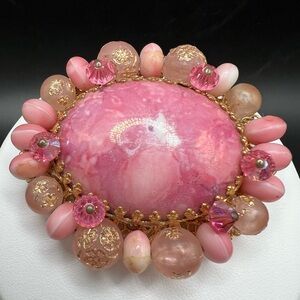 Vintage Pink Cabochon Oval Brooch